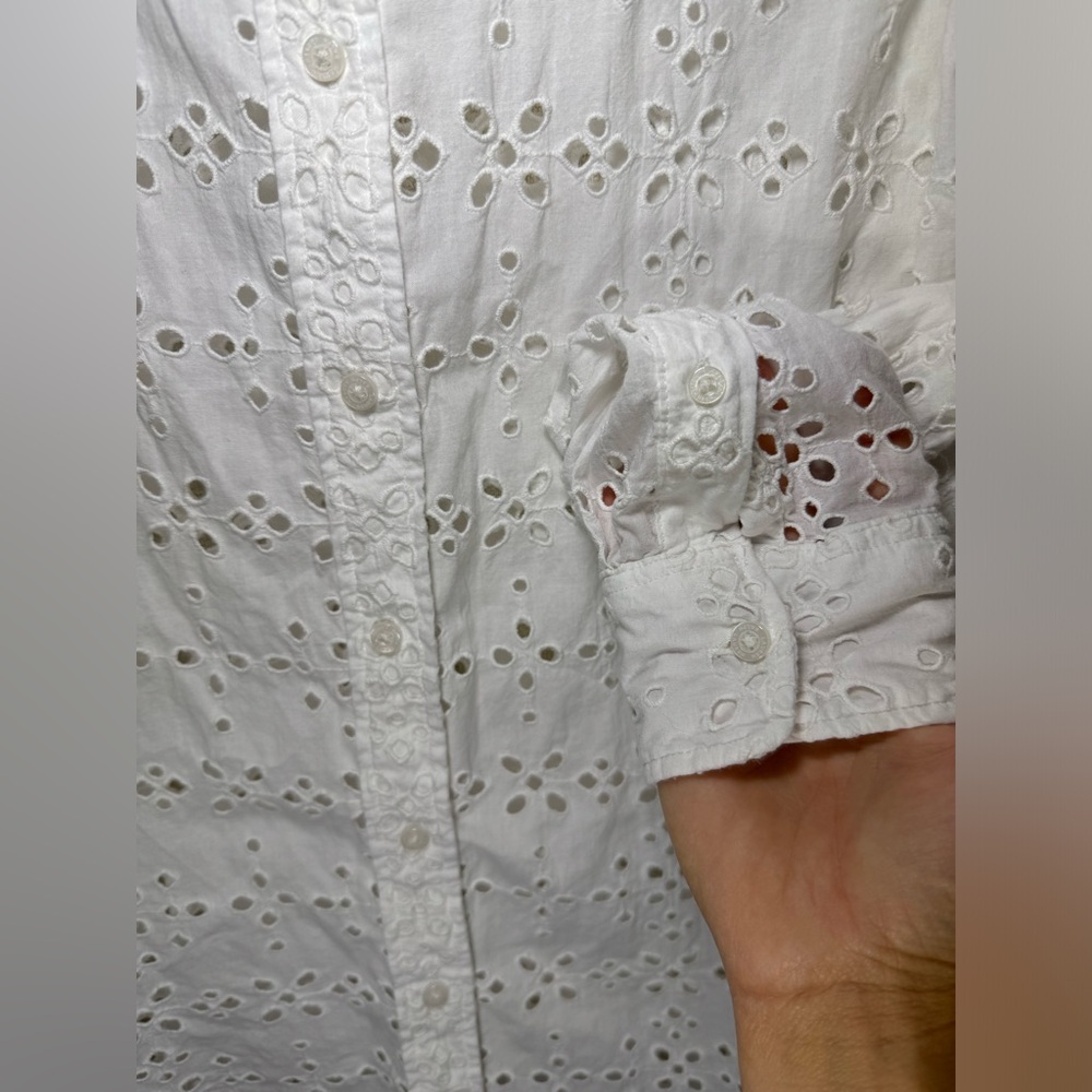 Lauren Ralph Lauren Black Label White Eyelet Long Sleeve Button Down Shirt SizeM - Picture 3 of 12